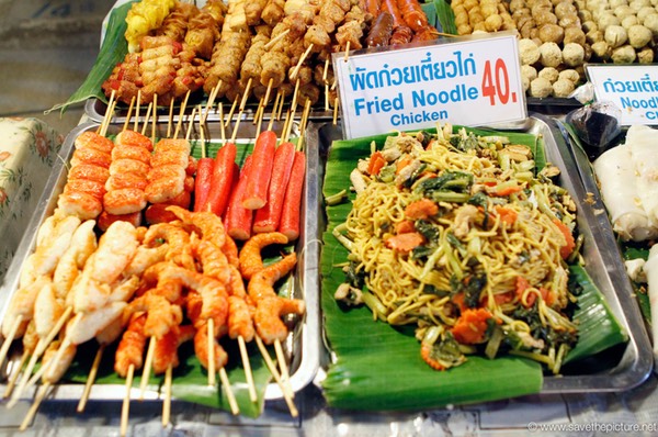 Fresh fried chicken noodles and seafood sticks
